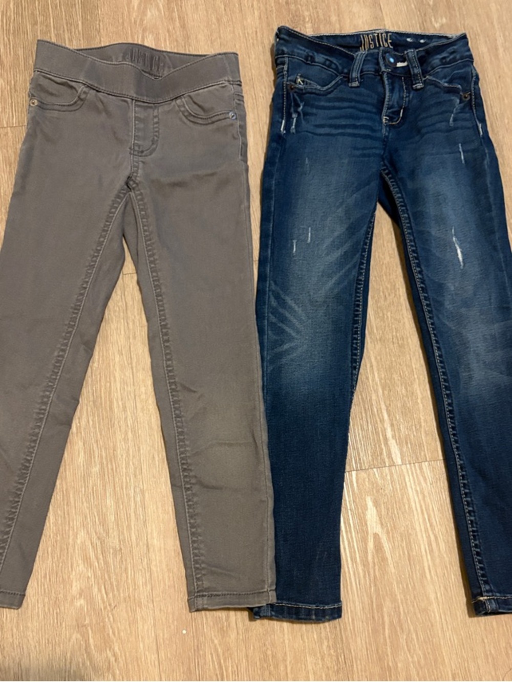 Justice Girls' Blue Denim Jeggings & Gray Knit Pants Set